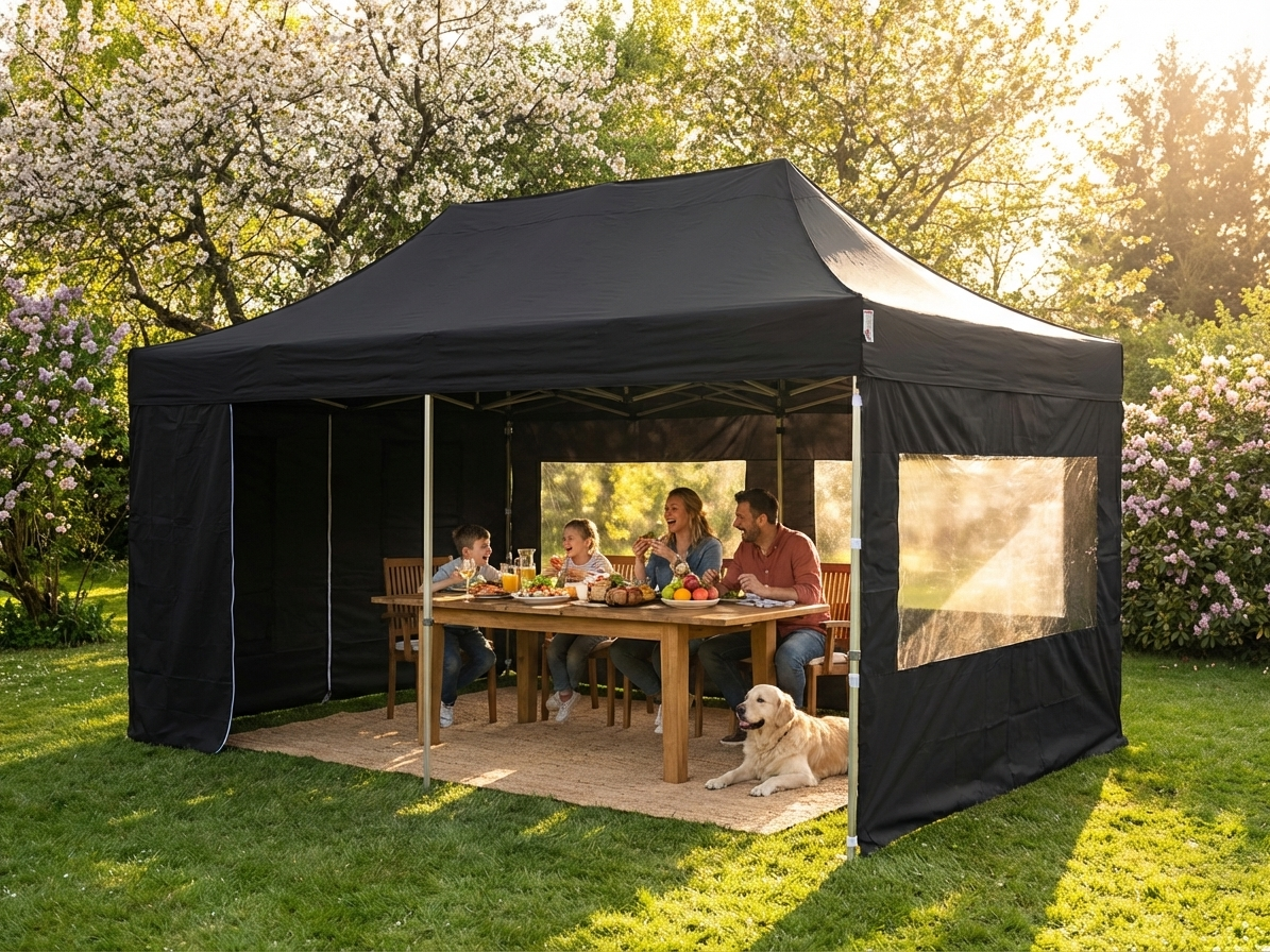 Black pop-up gazebo with aluminium frame for outdoor events - product detail