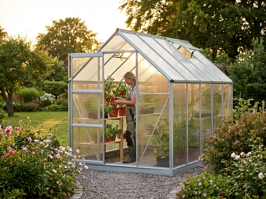 Greenhouse extension with polycarbonate panels and steel frame - product detail