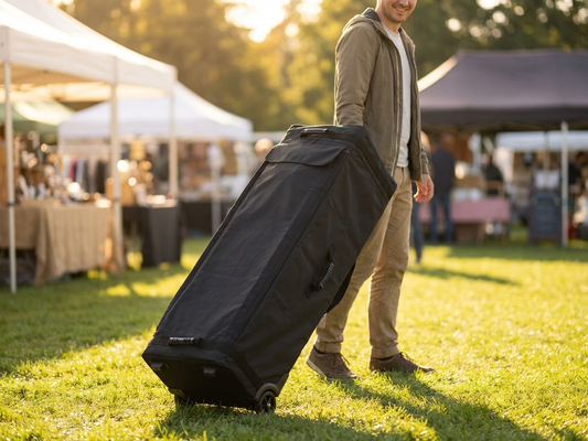 Carry bag with wheels in black for tent storage