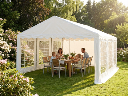 White marquee 5x8 meters with PE tarpaulin and steel frame for outdoor events - product detail