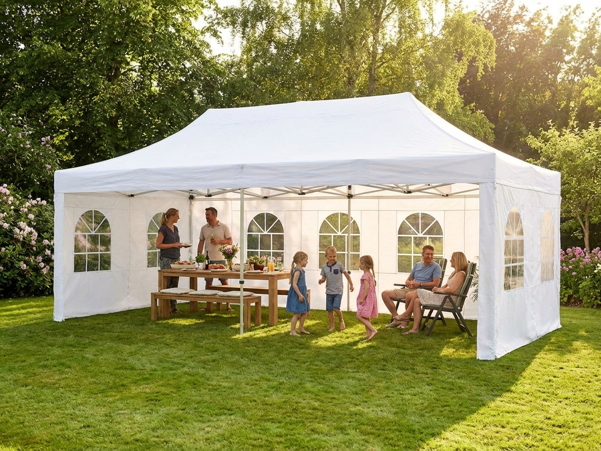 Steel pop up gazebo in white, 12x6 m for outdoor events - product detail
