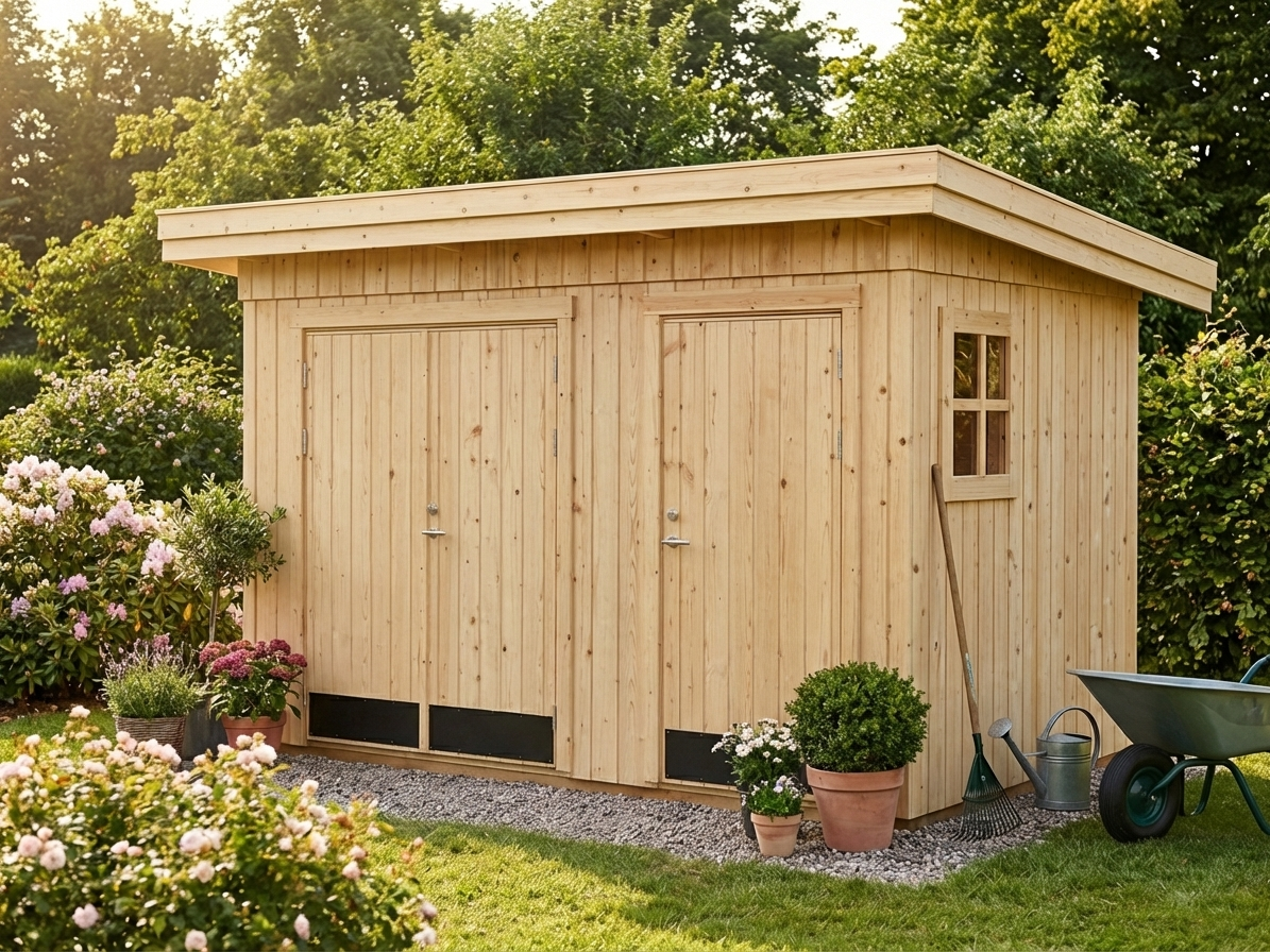 Wooden garden shed made of Nordic Spruce, natural colour