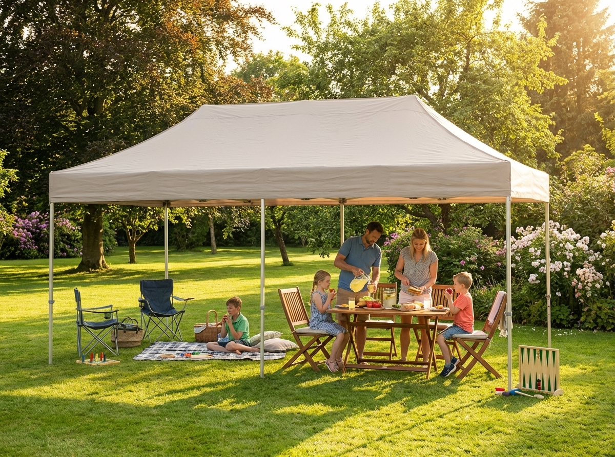 Pop up gazebo in latte with aluminium frame for outdoor use - product detail