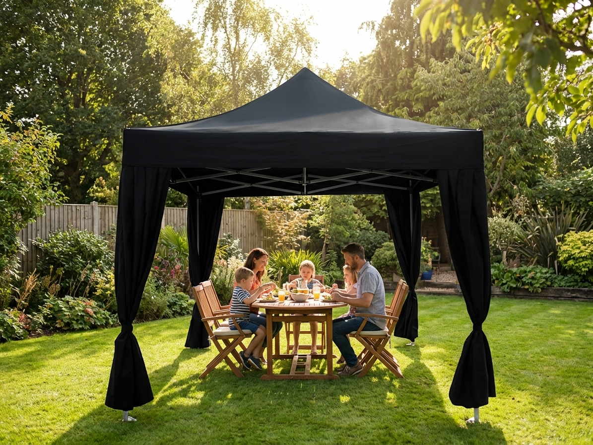 Black pop-up gazebo 3x3m with steel frame for outdoor use - product detail