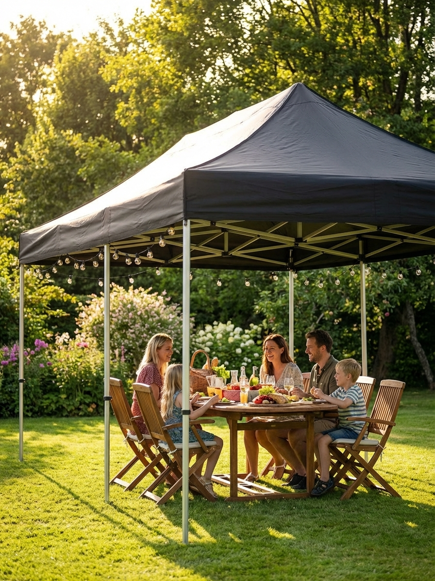 Black pop-up gazebo with flame retardant material for outdoor use - product detail