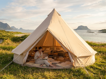 Sand-coloured bell tent for glamping with cotton canvas and steel frame - view 3