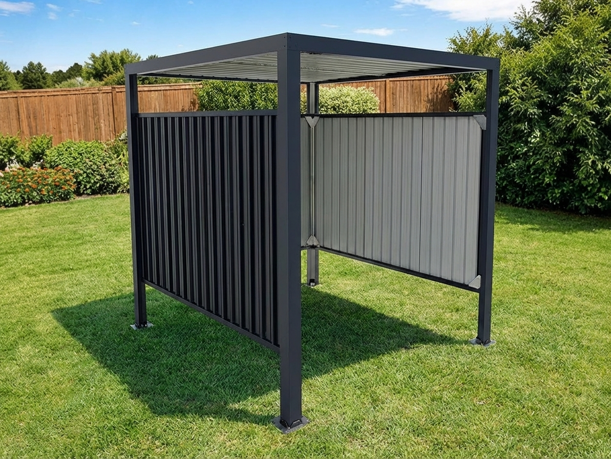 Anthracite steel bike shed for outdoor storage