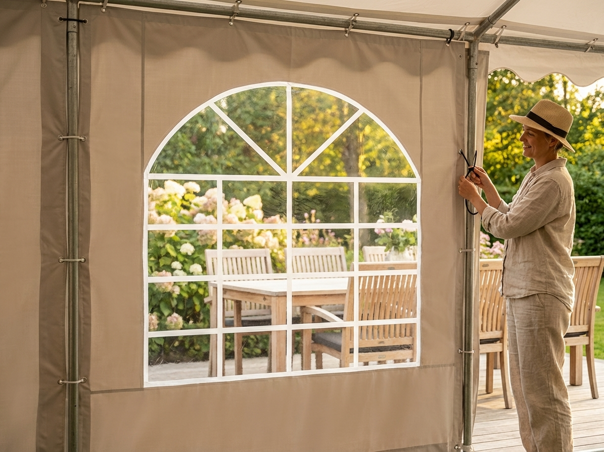 Sidewall with window for marquee, sand colour, 2m, PVC/Polyester - product detail