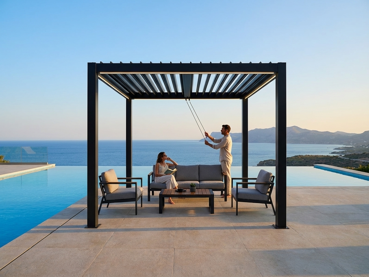 Bioclimatic gazebo in black, 3x3m, made from durable aluminium - product detail