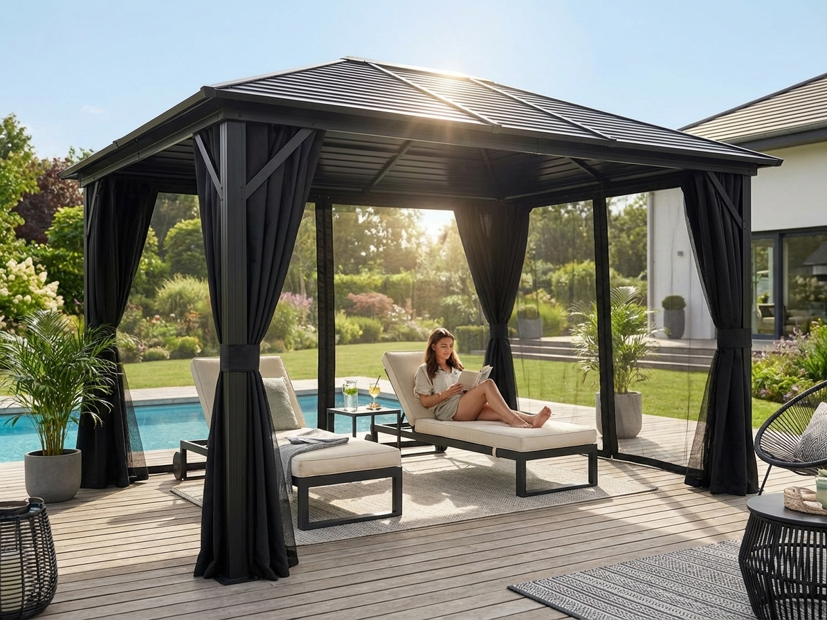 Black 3x4m gazebo with aluminium frame and steel roof - view 3