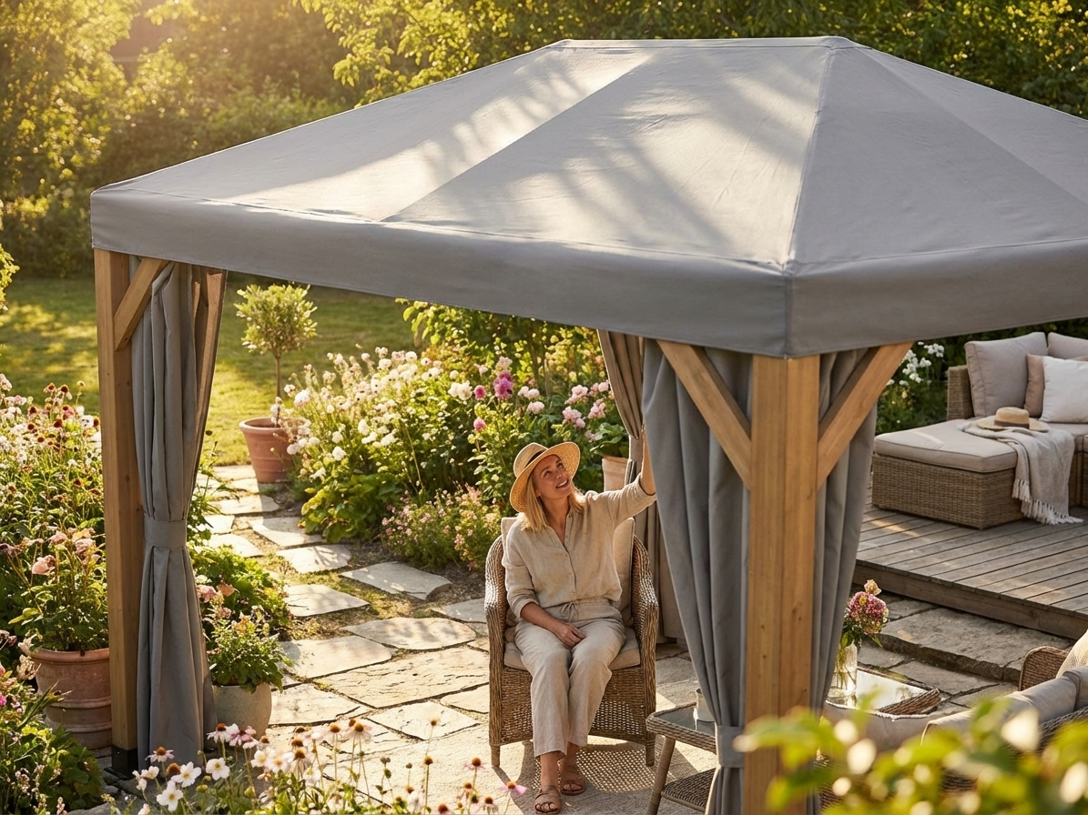 Grey gazebo wind roof 3x4 m for outdoor use - product detail