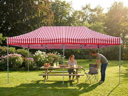 Pop up gazebo with steel frame, white and red canopy - view 3