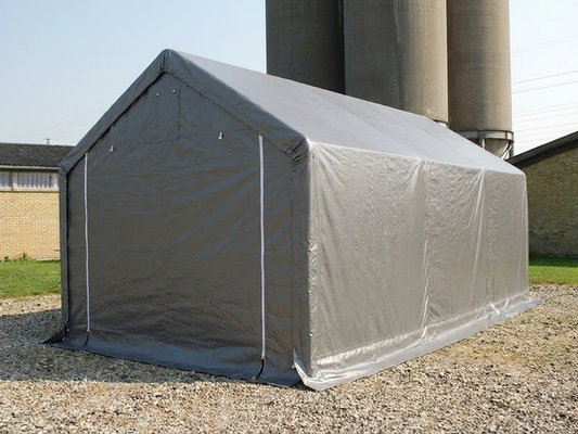 Grey storage shelter 4x6m made of polyethylene and steel