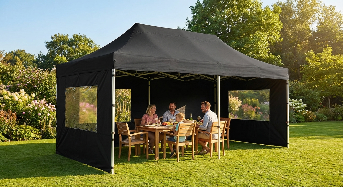 Black pop up gazebo with aluminium frame for outdoor use - product detail