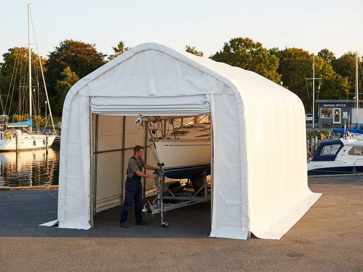 White PVC storage tent for industrial use, dimensions 5.5x20m - view 3