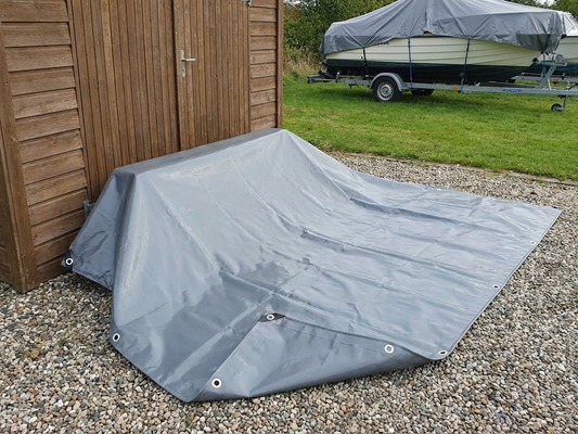 Grey PVC Tarpaulin 8x14m, flame retardant and waterproof - product detail