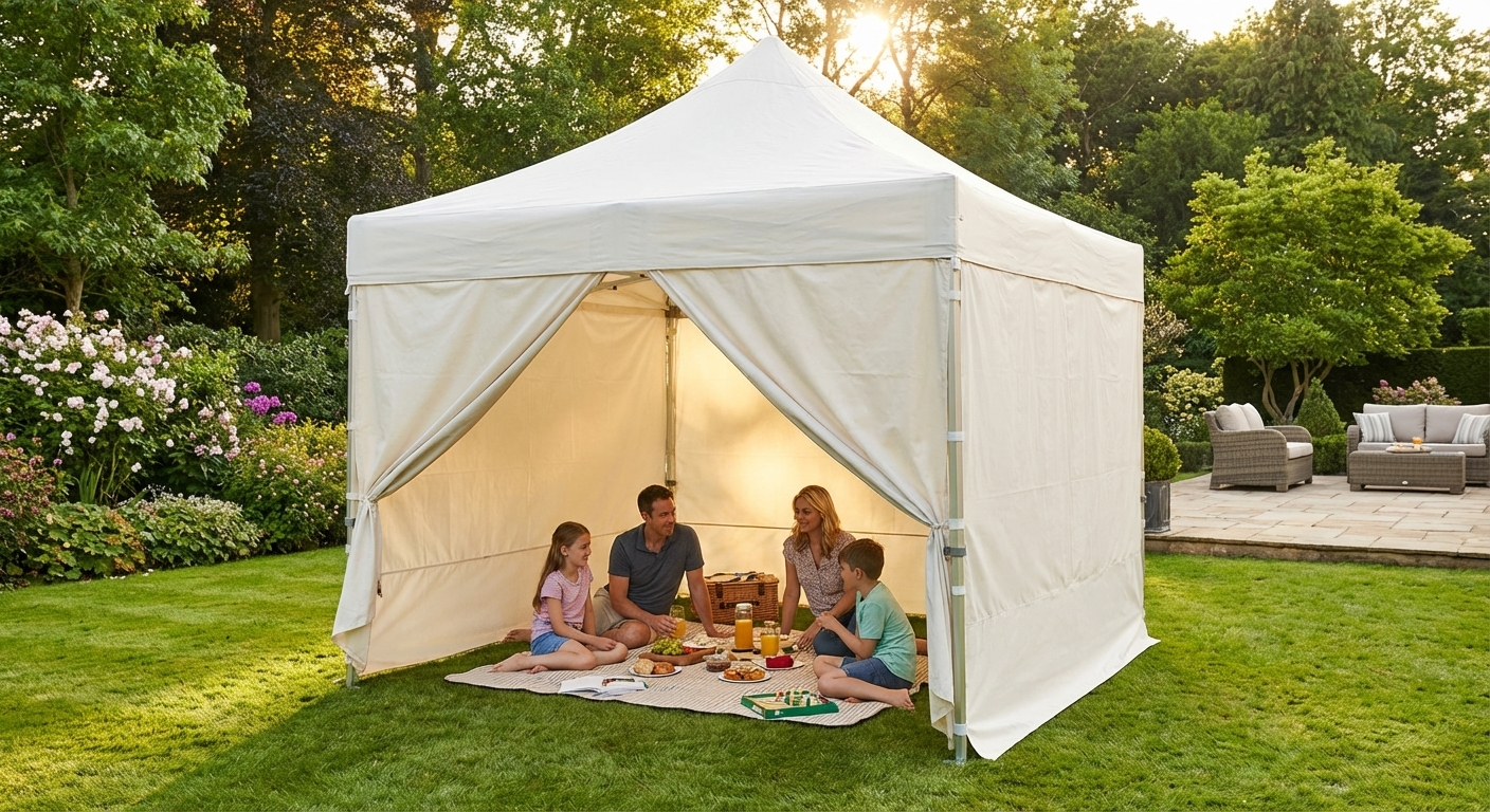 Pop Up Gazebo 4x4m White with Aluminium Frame - view 3
