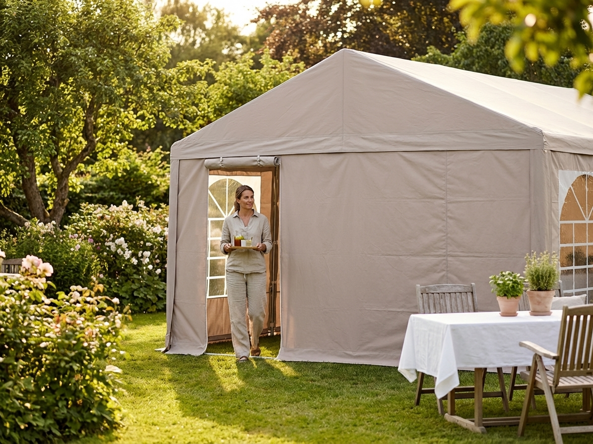 Sand coloured PVC endwall for outdoor events, 3x6m - product detail