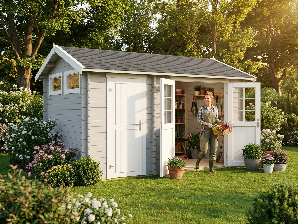 Light grey wooden garden shed made from Nordic spruce - view 3