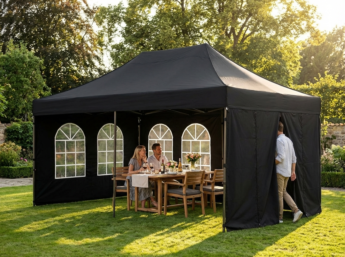 Sidewall kit for pop up gazebo, black polyester - view 3