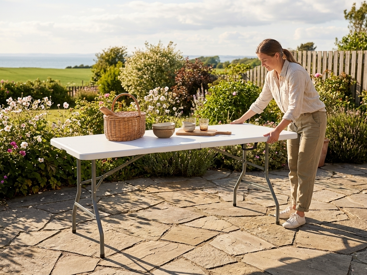 Folding Table 240x76x74 cm in Light Grey for commercial use - product detail