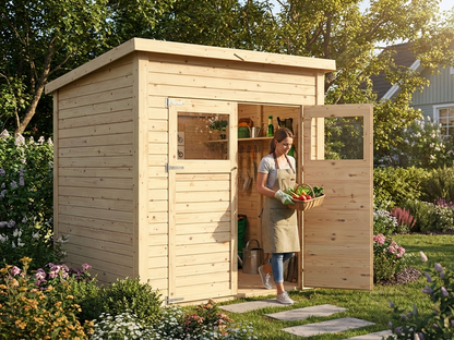 Wooden shed made of Nordic Spruce, perfect for domestic use