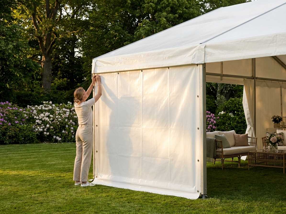 White PVC marquee sidewall for outdoor events