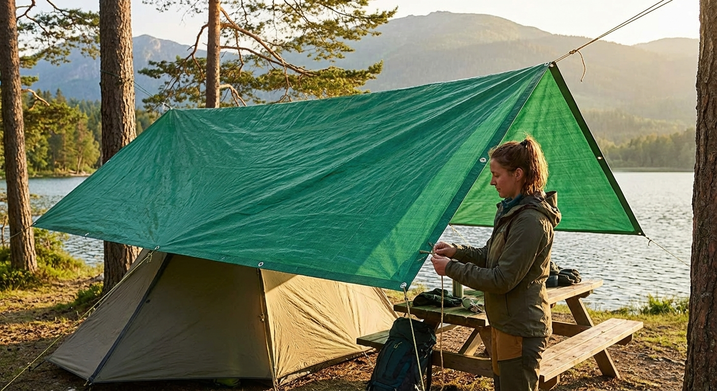 Green tarpaulin 6x10m polyethylene waterproof cover - view 3