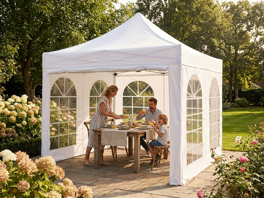 White pop-up gazebo with steel frame for outdoor events