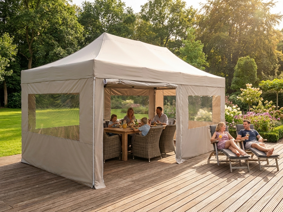 Pop up gazebo in latte with steel frame for outdoor events