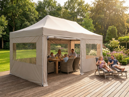 Pop up gazebo in latte with steel frame for outdoor events
