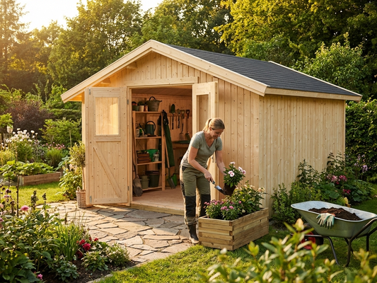 Wooden shed in natural Nordic Spruce for outdoor storage - product detail