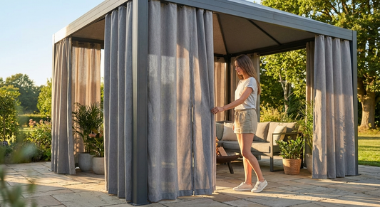 Grey Gazebo Curtain 4x4m made of Polyester for Outdoor Use