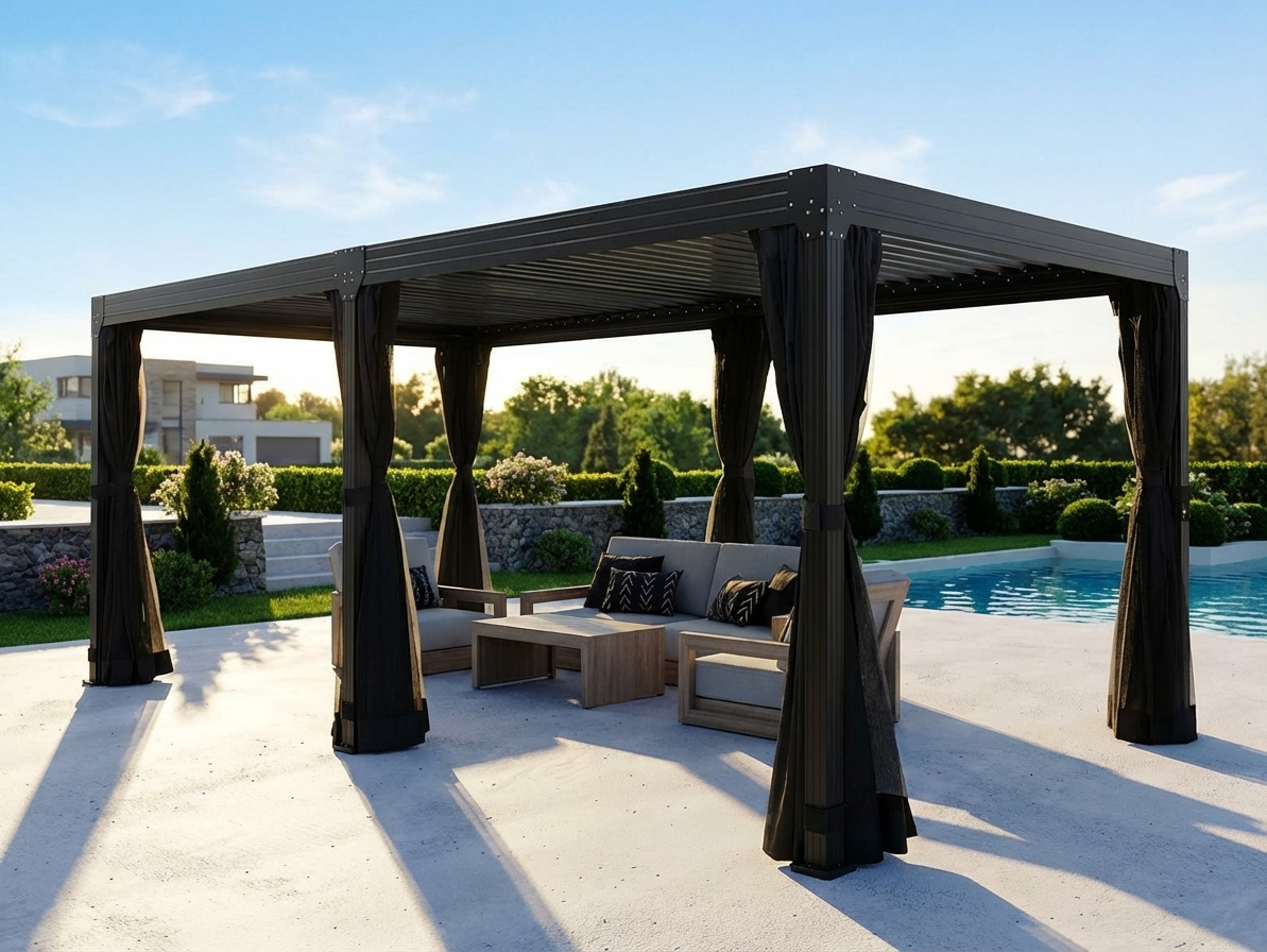 Black gazebo sidewalls with mosquito net for outdoor pergola - product detail