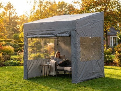 Pop up gazebo in grey with aluminium frame for outdoor use
