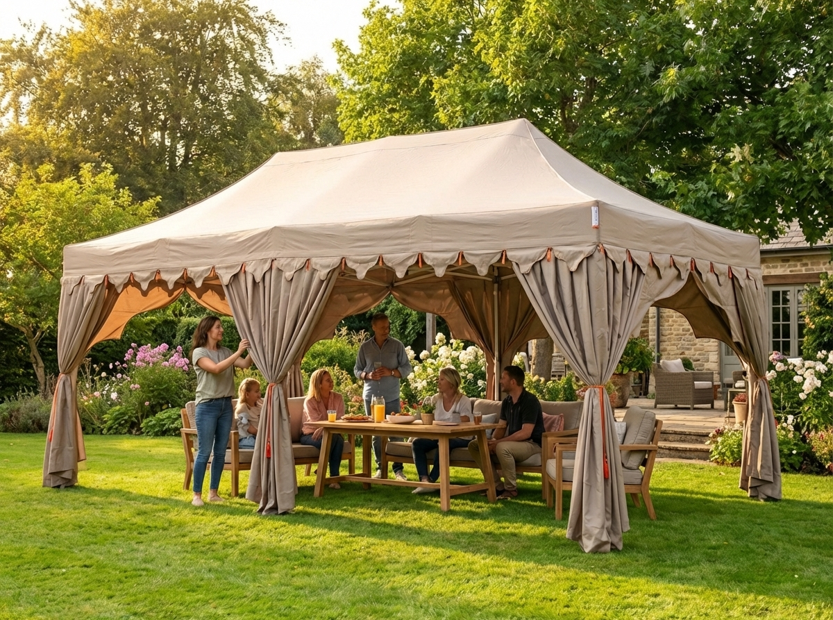 Pop Up Gazebo 3x6m with Latte and Orange colours, steel frame for outdoor use - product detail