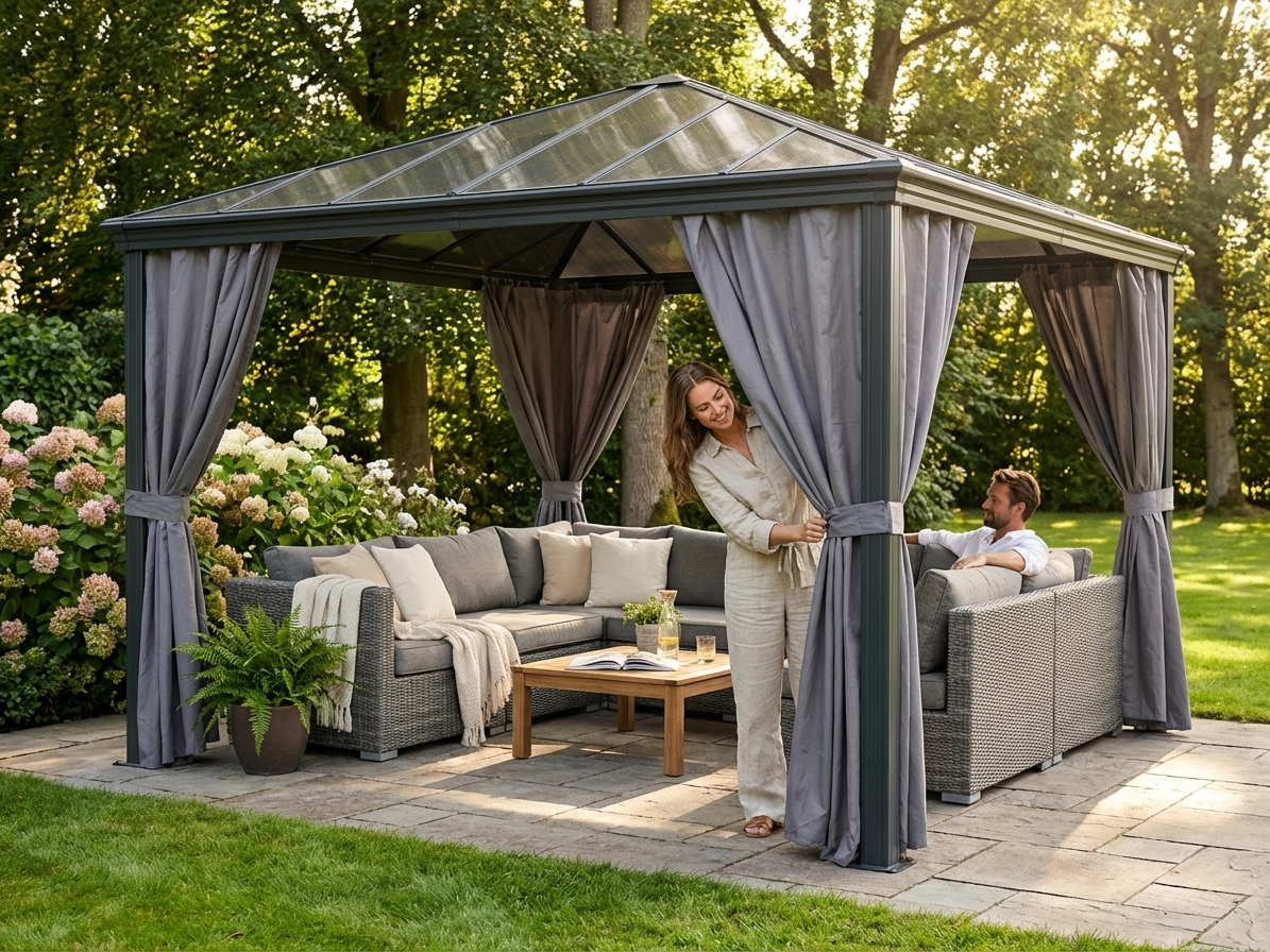 Grey gazebo sidewalls made of UV-resistant polyester - product detail