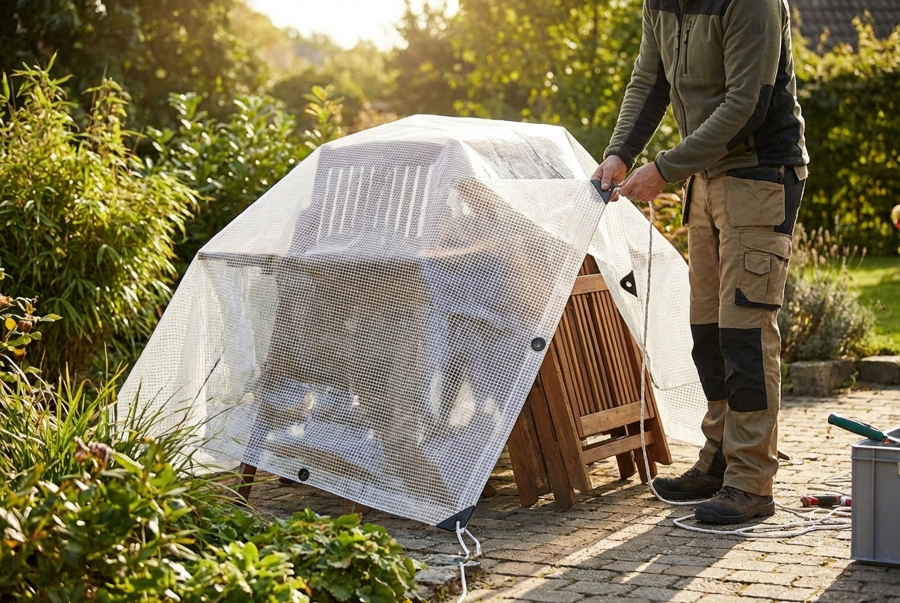 Clear tarpaulin 8x12 meters, net reinforced PE, outdoor cover - product detail