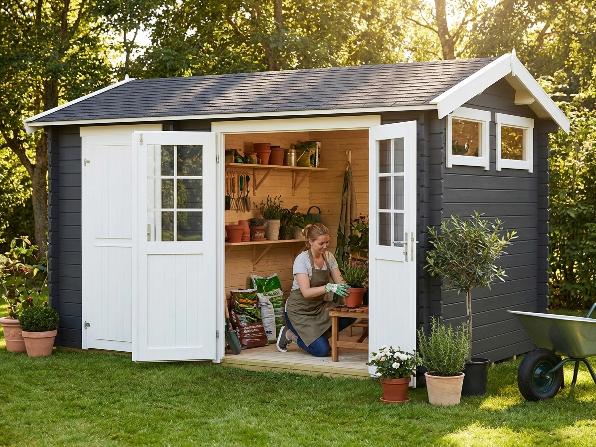 Wooden Shed in Dark Grey for Garden Storage - product detail