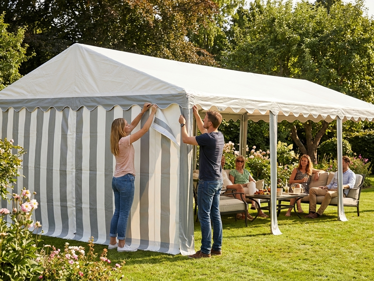 White and grey PVC marquee roof cover 4x10 m - view 3