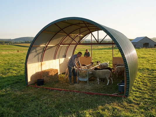 Dark Green Livestock Shelter, 5x6x3.23 metres, for outdoor farm use