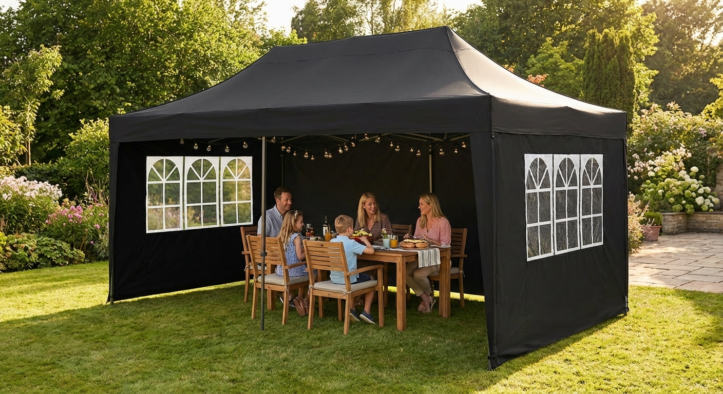Black pop-up gazebo with steel frame for outdoor events - product detail