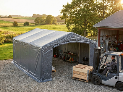 PVC storage shelter with a durable galvanised steel frame in grey, 5x8m - view 3