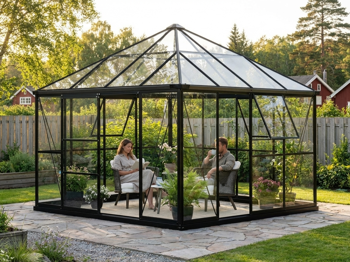 Black gazebo glass orangery with aluminium frame for outdoor shelter