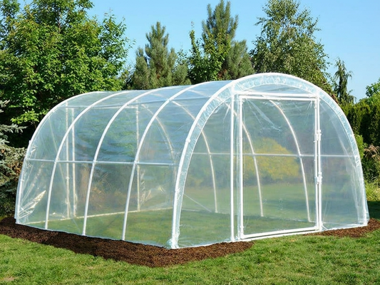 Polytunnel greenhouse with transparent foil and plastic frame