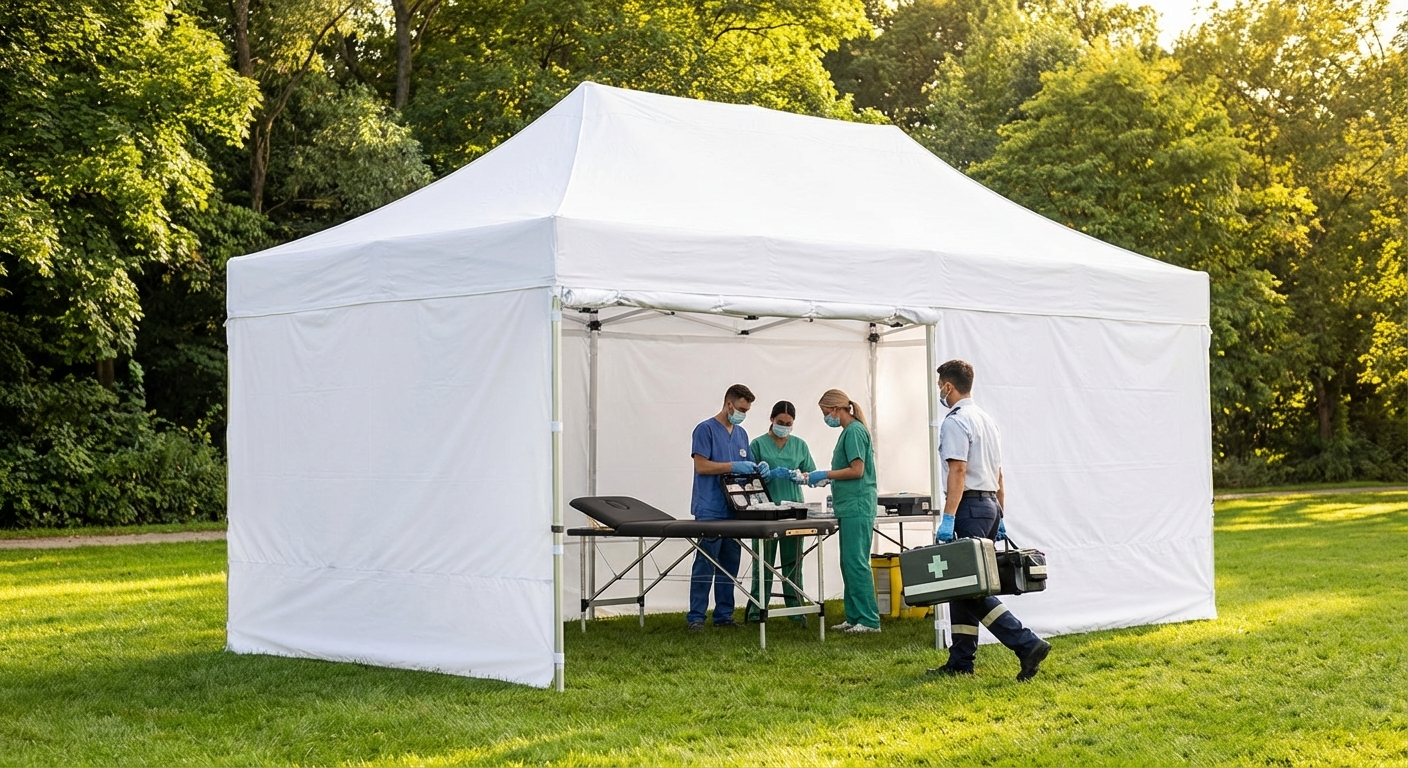 White pop up gazebo 3x6m with aluminium frame for medical use