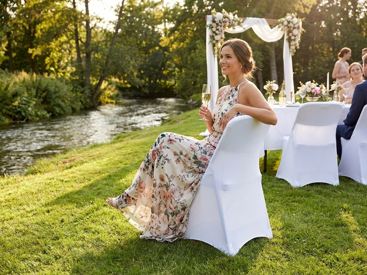 White stretch chair cover for event decor - product detail