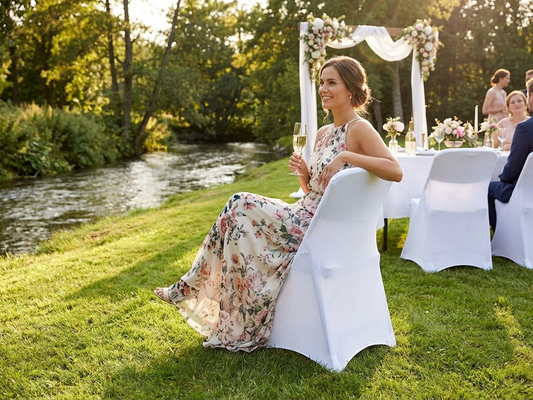 White stretch chair cover for event decor - product detail