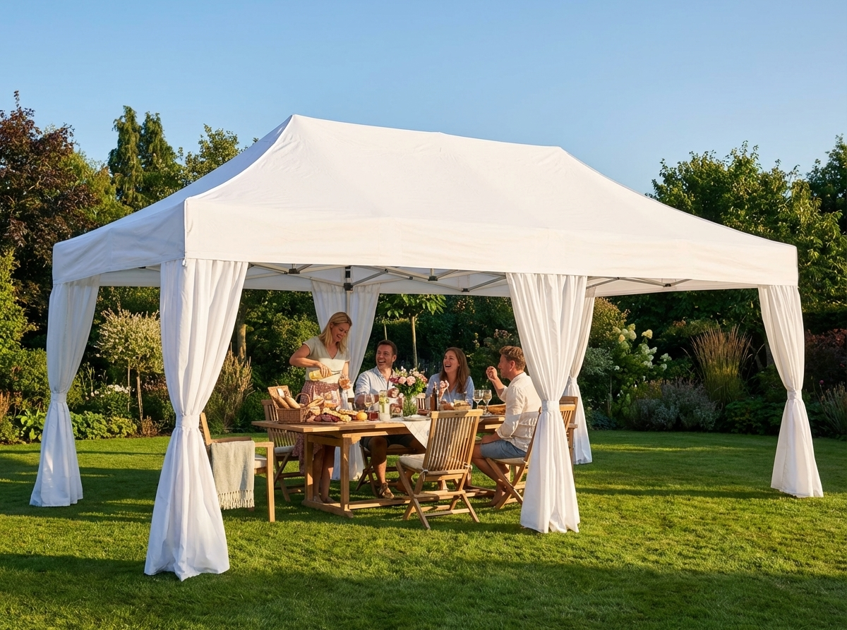 White pop-up gazebo with steel frame for outdoor events