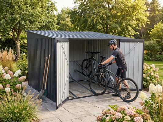 Metal bike shed in anthracite, outdoor storage solution
